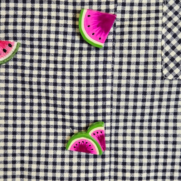 Vtg Quacker Factory Gingham Watermelon Themed Short Sleeve Button Down Shirt, 3X - Picture 7 of 13